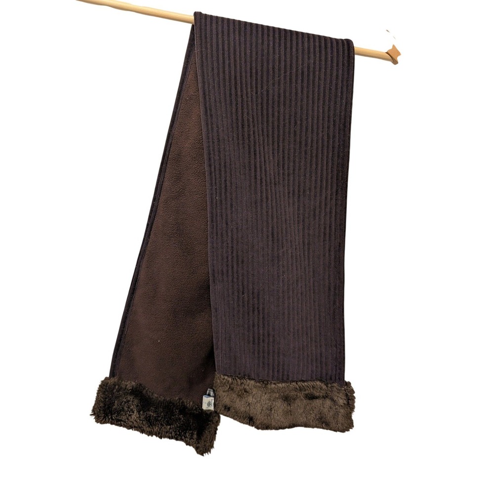 Portolano Fleece Lined Scarf‎ Faux Fur Trim Brown Winter Minimalist Old Money